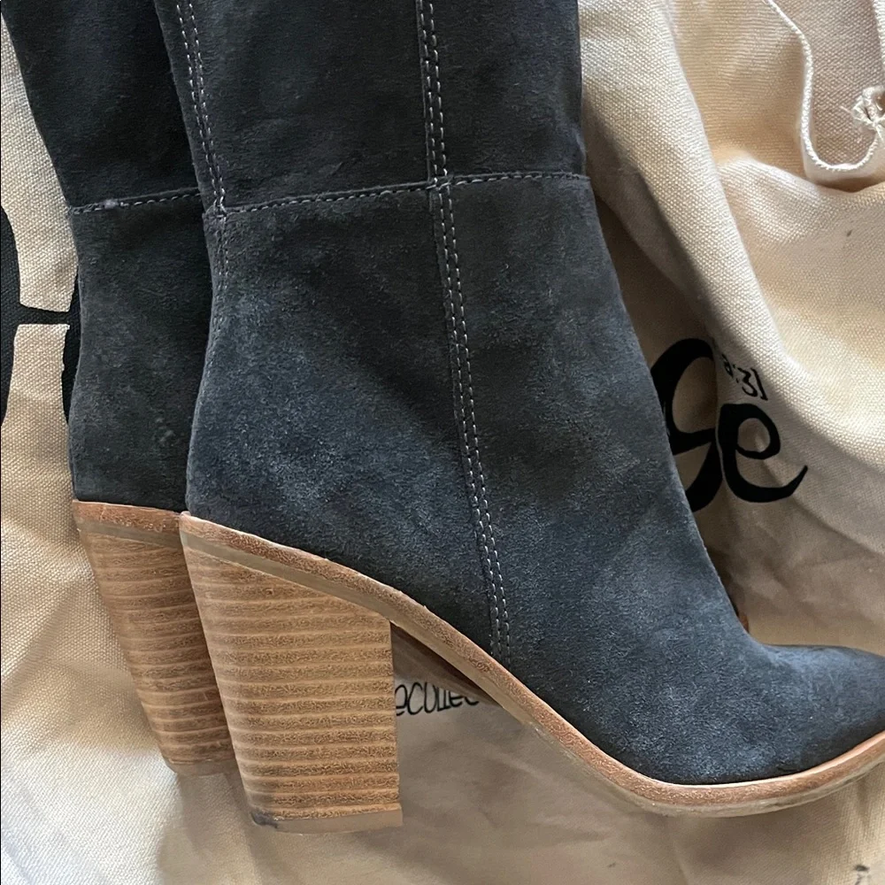 Dark Gray Suede Knee-High Boots - Picture 11 of 14